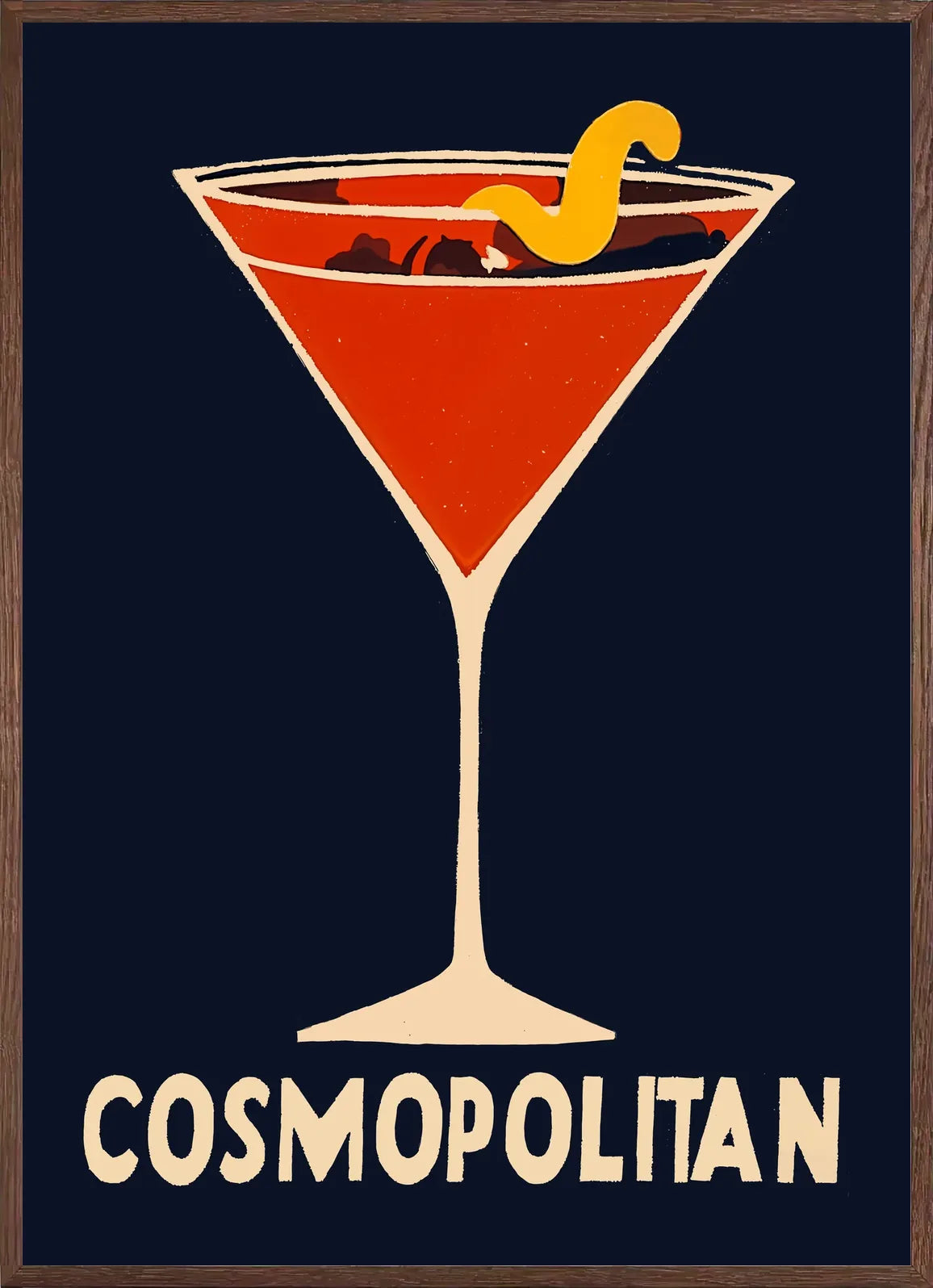Cadre chene clair entourant l'affiche cosmopolitan cocktail art deco