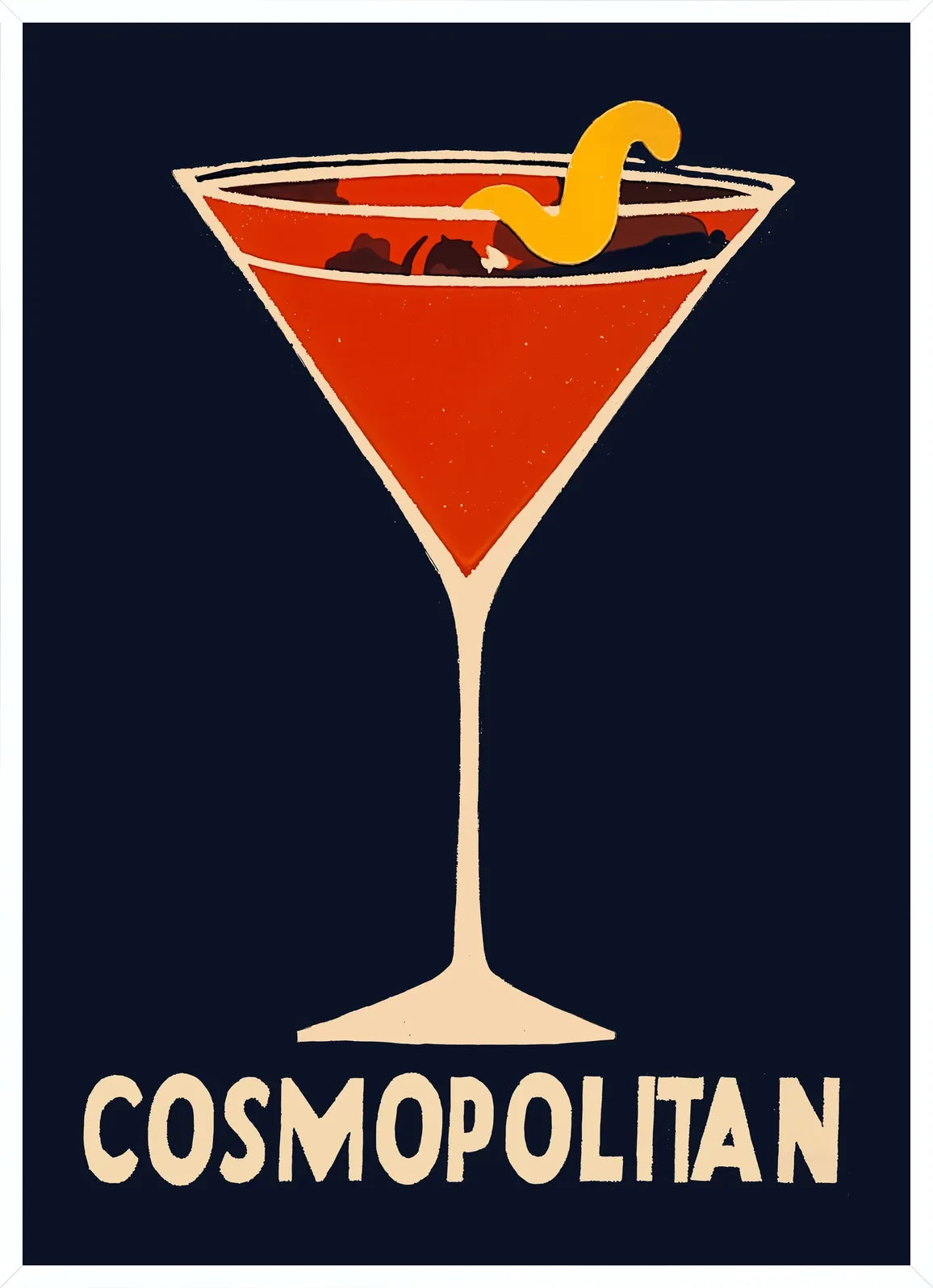 Cadre blanc epure presentant l'affiche cosmopolitan cocktail bleu nuit