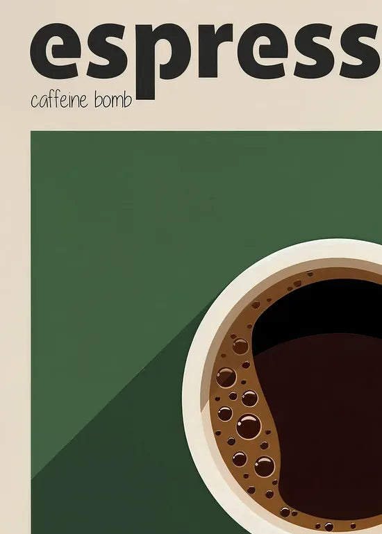 Zoom sur la tasse d'espresso, grain du papier 275 g/m² et détail de l'ombre diagonale visibles