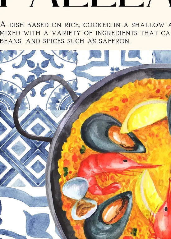 Gros plan sur la paella aquarelle, moules brillantes et riz dore au safran