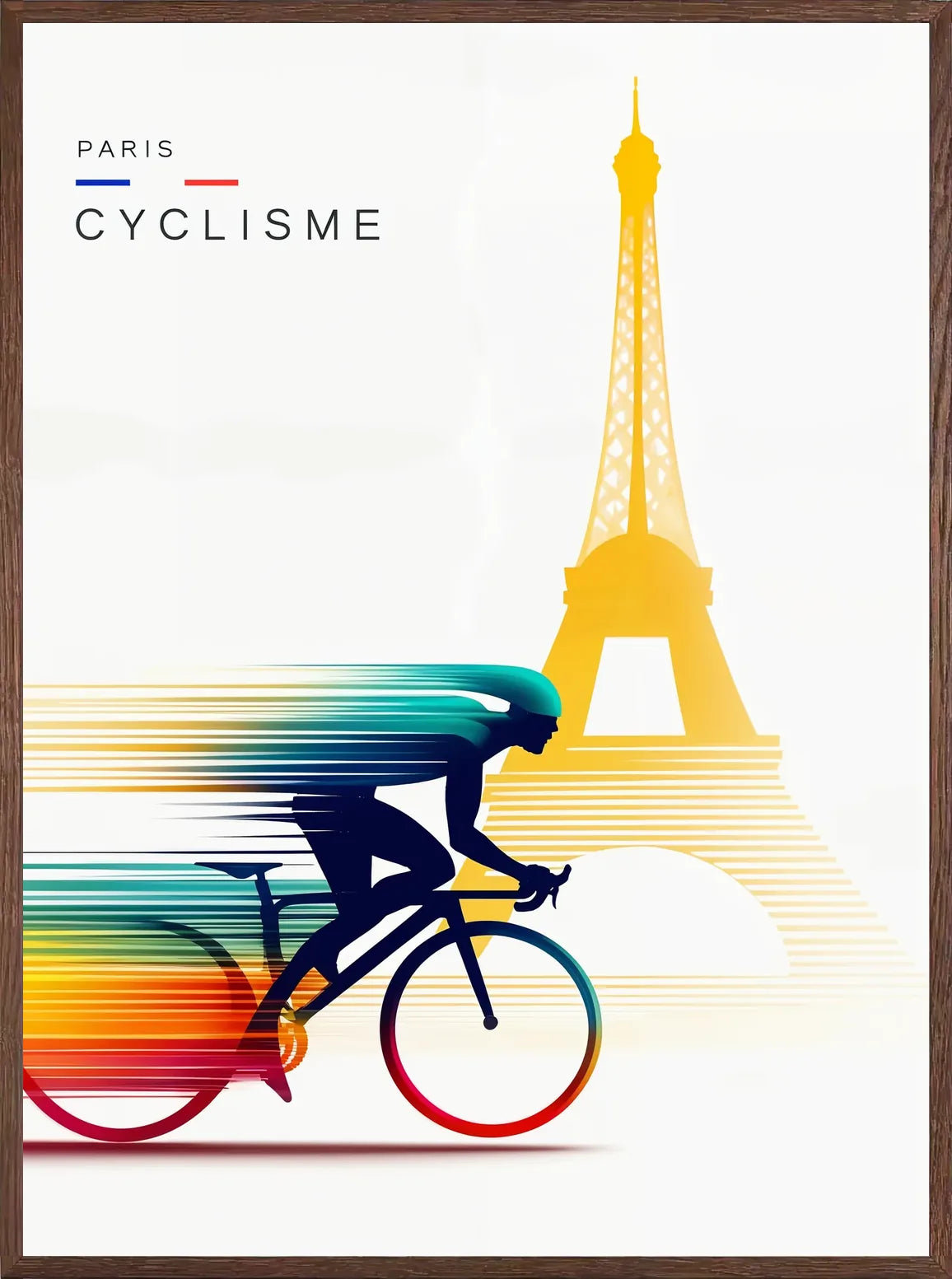 Silhouette du cycliste en cadre chene clair, finition mat