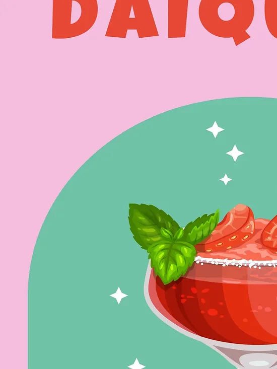 Gros plan sur le verre a daiquiri, fraise rouge et menthe