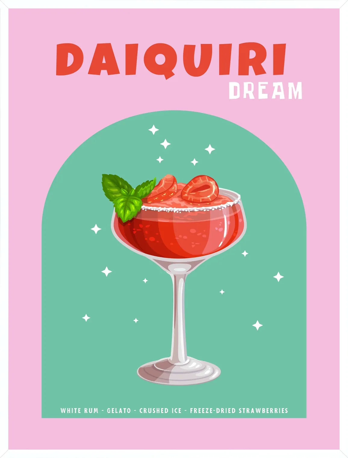 Cadre blanc epure presentant l'affiche cocktail daiquiri fraise