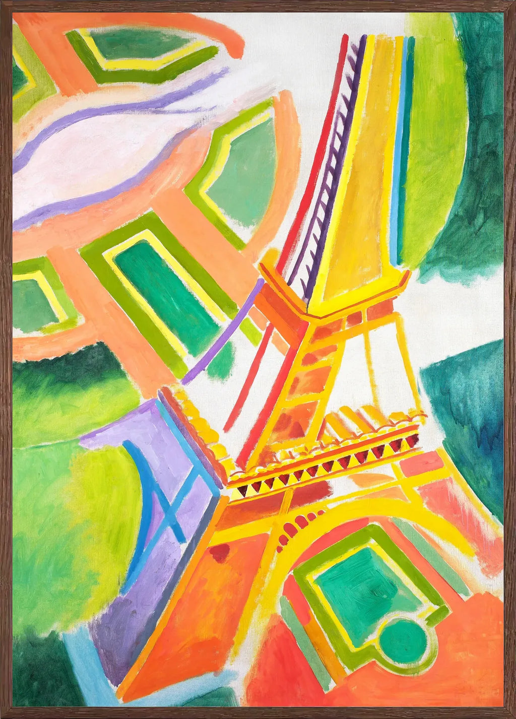 Cadre chene clair entourant l'affiche Delaunay Tour Eiffel coloree
