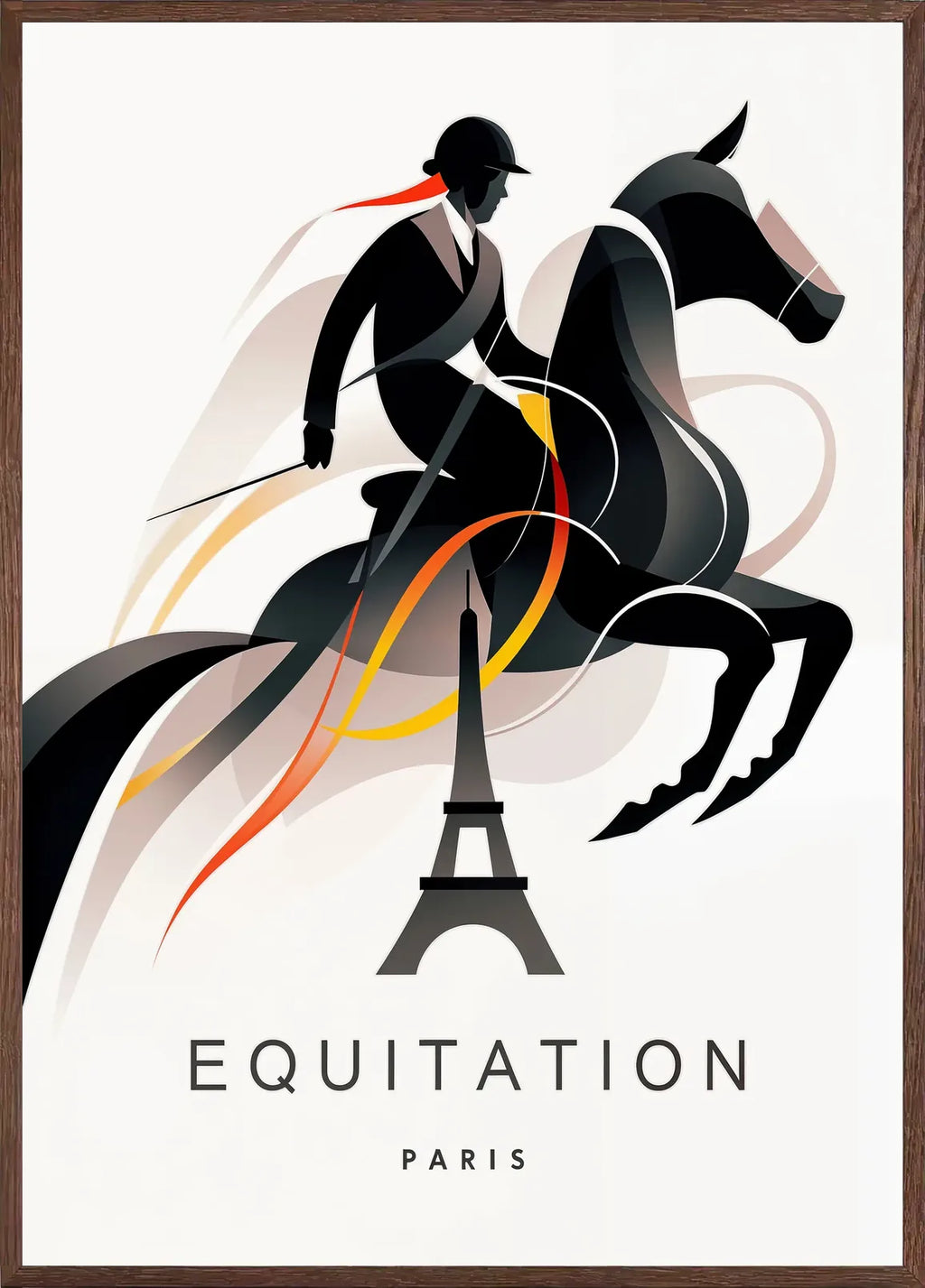 Cadre chene clair entourant l'affiche equitation Paris au saut