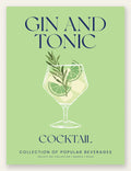 Affiche cocktail Gin Tonic, verre ballon, citron vert et romarin sur fond vert