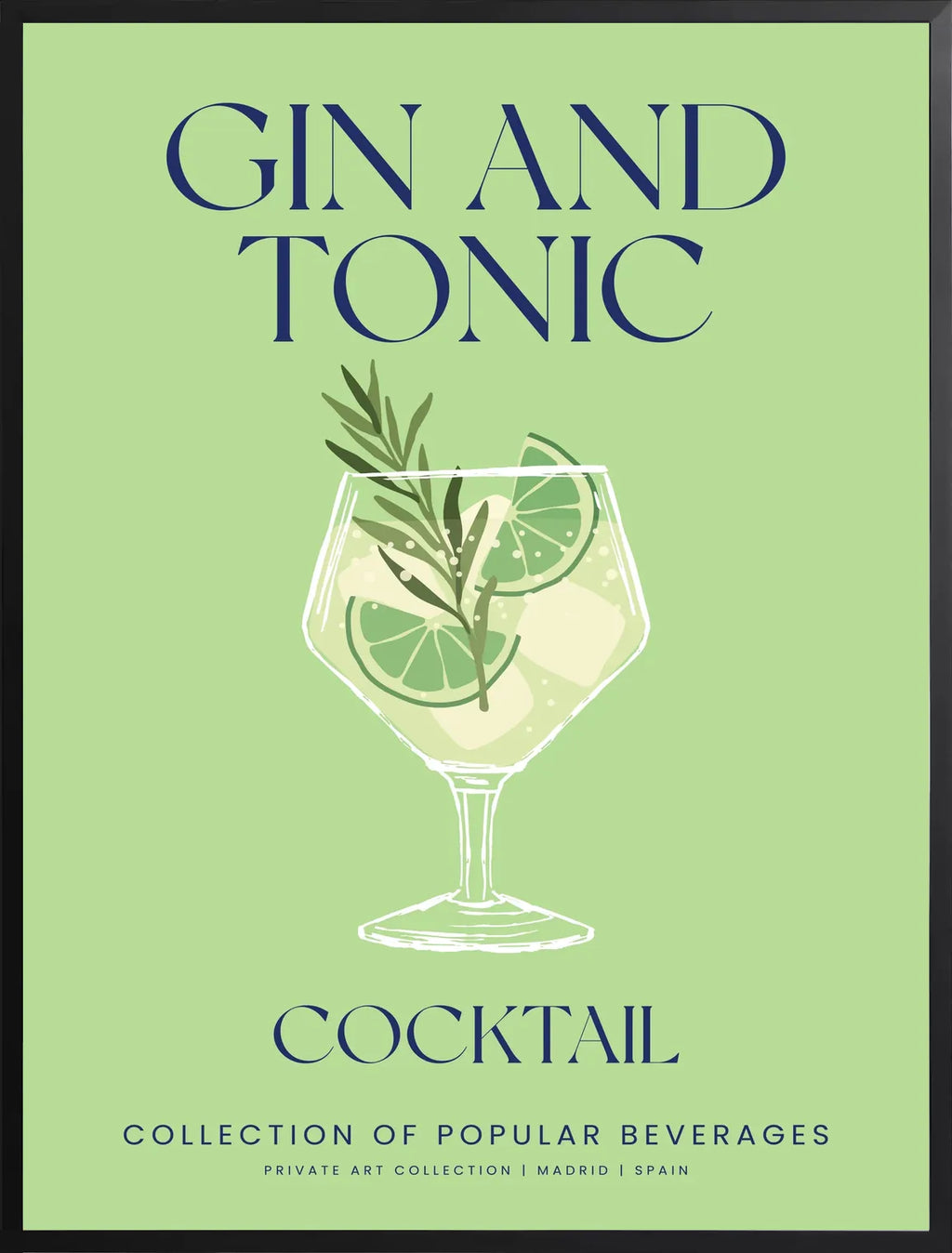 Encadrement noir mat autour du verre gin tonic et citron vert