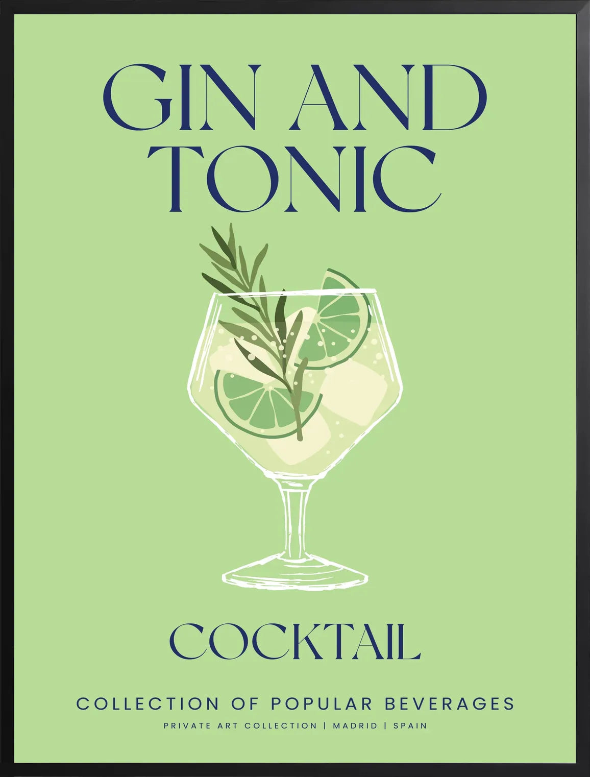 Encadrement noir mat autour du verre gin tonic et citron vert