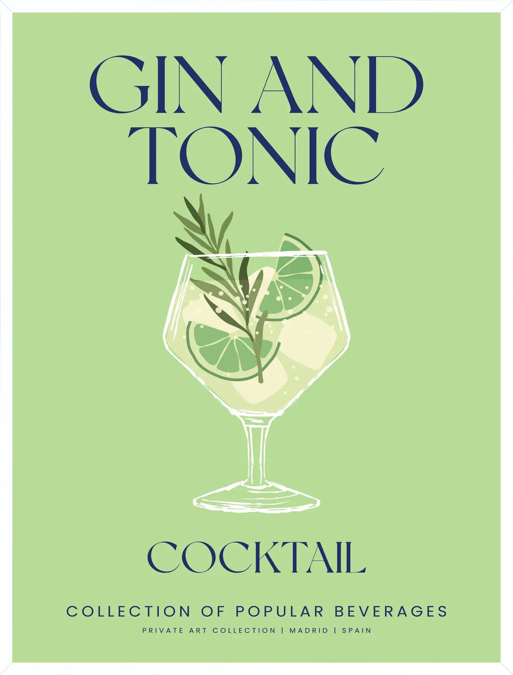 Cadre blanc epure presentant l'affiche cocktail gin tonic vert