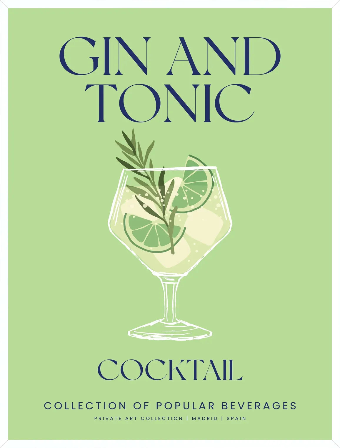 Cadre blanc epure presentant l'affiche cocktail gin tonic vert