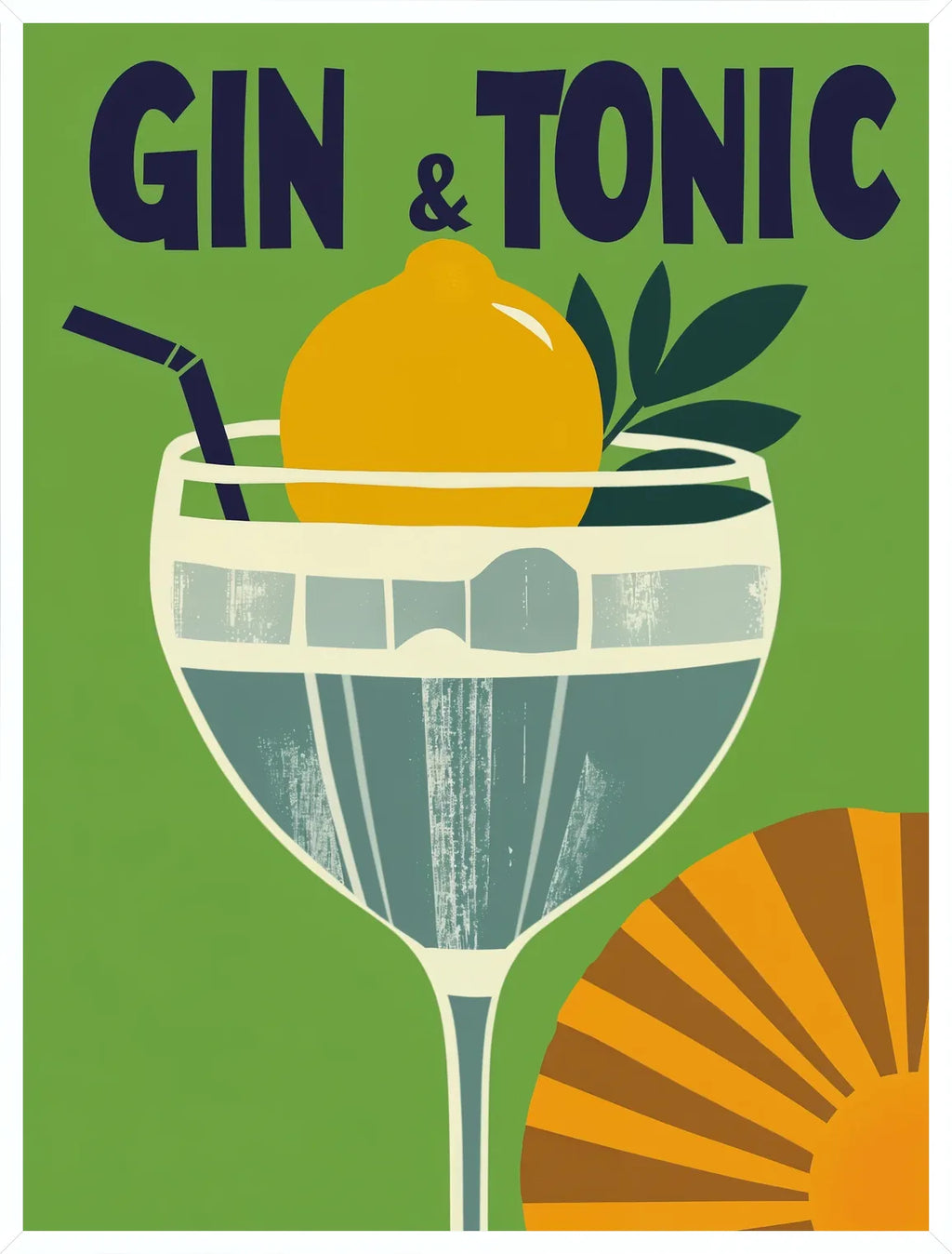 Cadre blanc epure presentant l'affiche cocktail gin tonic mid century
