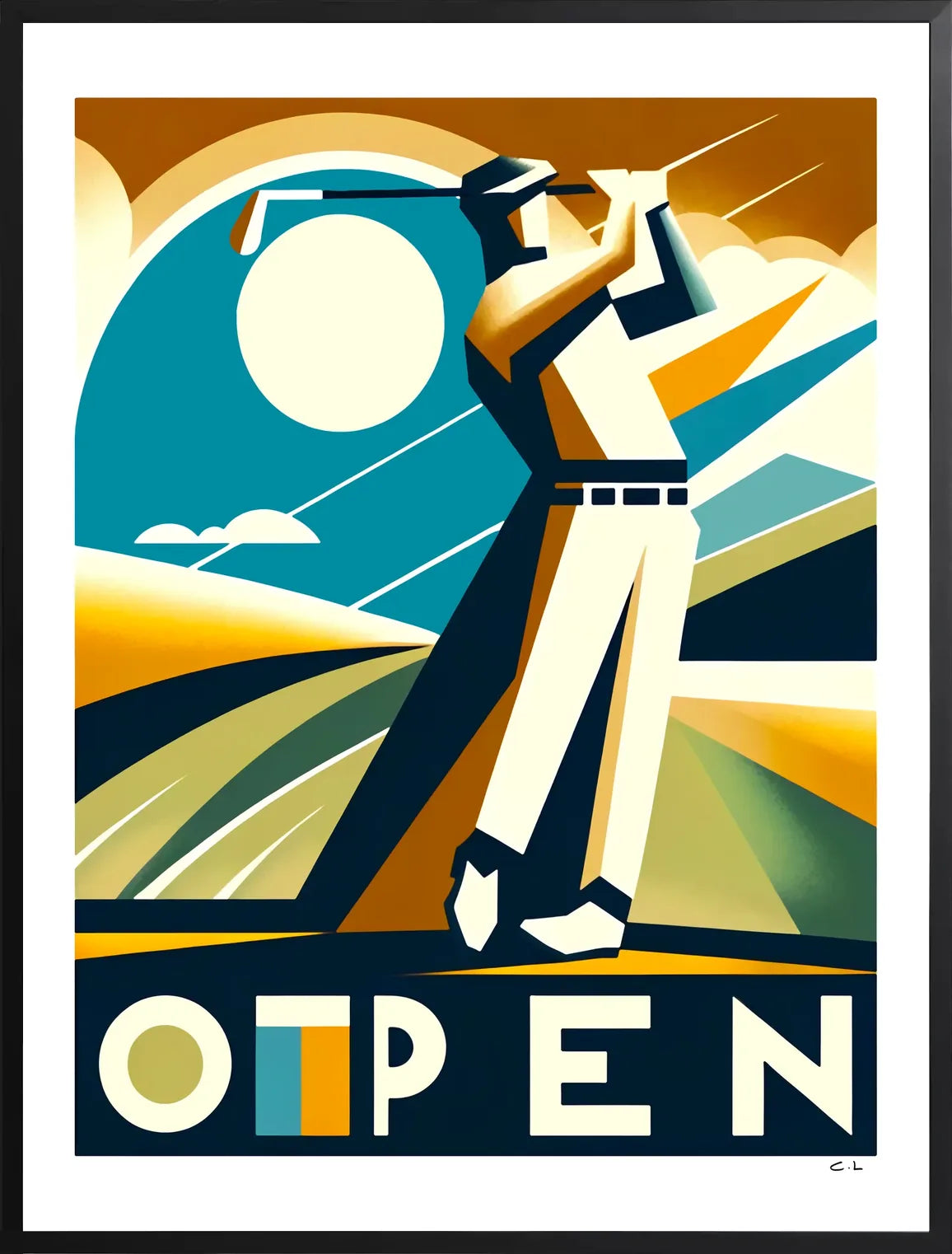 Encadrement noir mat autour du golfeur en plein swing
