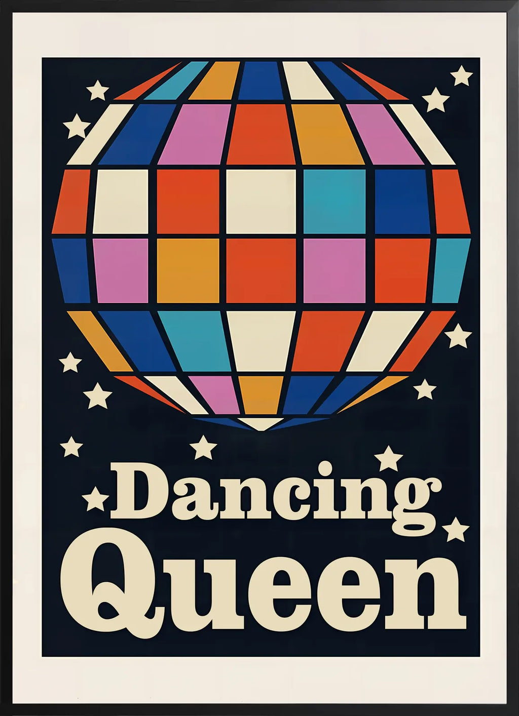 Encadrement noir mat autour de la boule disco multicolore Dancing Queen