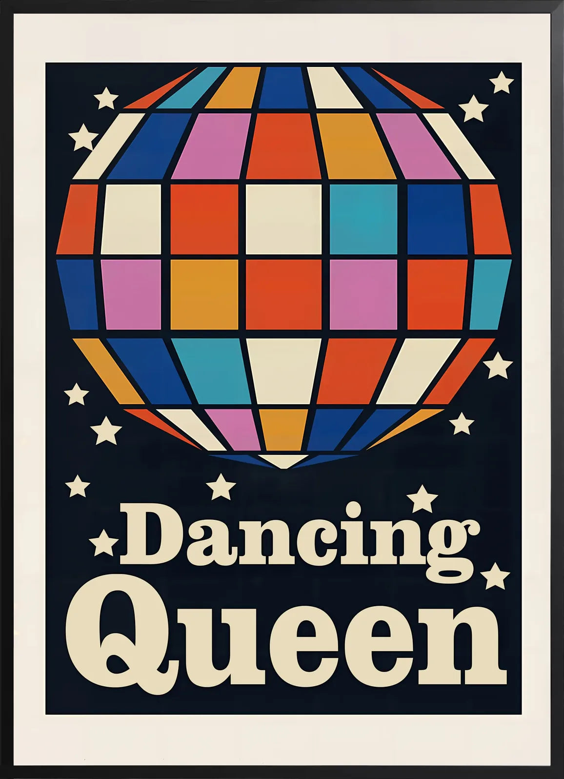 Encadrement noir mat autour de la boule disco multicolore Dancing Queen