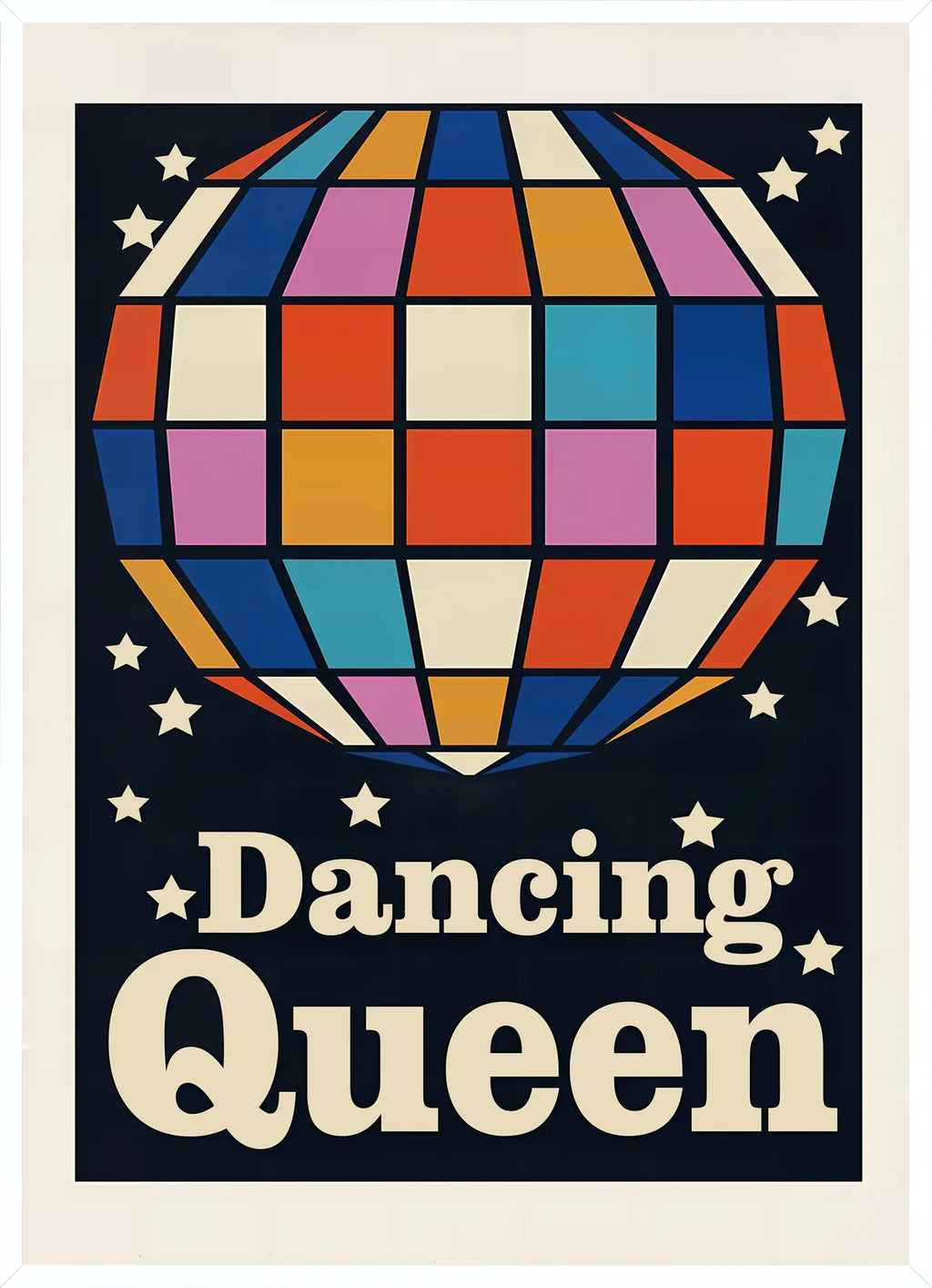 Cadre blanc epure presentant l'affiche disco etoiles Dancing Queen