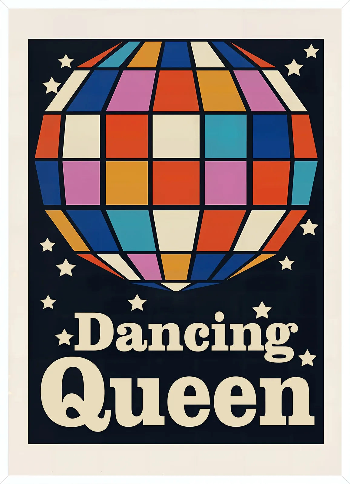 Cadre blanc epure presentant l'affiche disco etoiles Dancing Queen