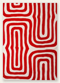 Labyrinthe de lignes rouges ondulees sur fond creme, affiche vintage abstraite