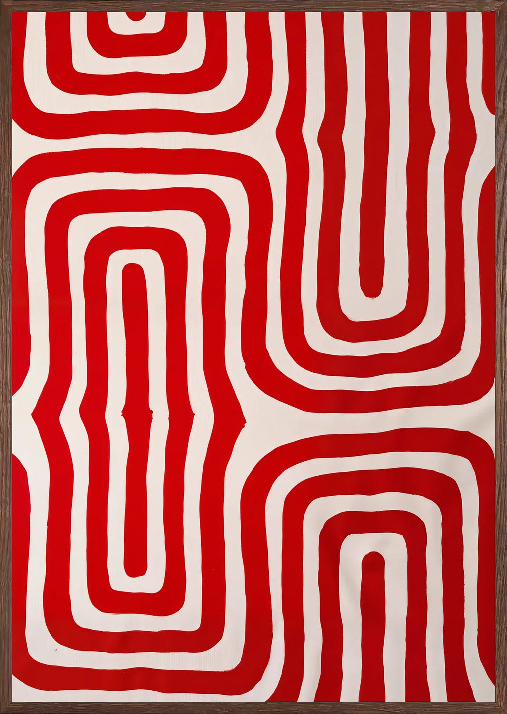 Cadre chene clair entourant l'affiche labyrinthe de lignes rouges