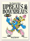 Affiche vintage Upbeats and Downbeats, personnage globe DJ avec vinyle