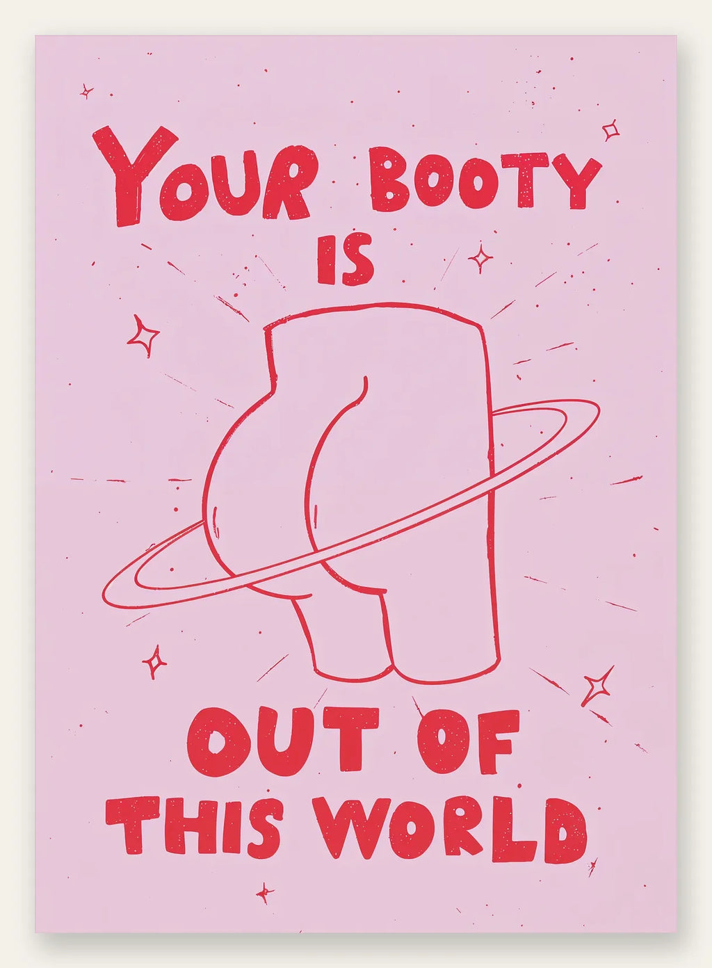 Affiche vintage Your Booty, line art rouge avec anneau de Saturne sur rose