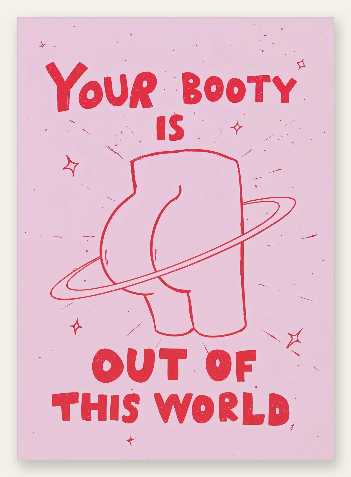 Affiche vintage Your Booty, line art rouge avec anneau de Saturne sur rose