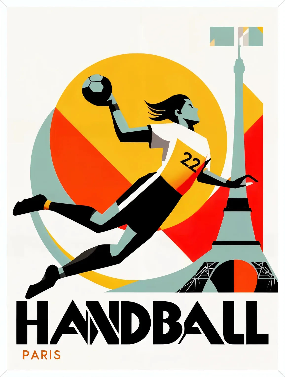 Cadre blanc epure presentant l'affiche handball Paris art deco