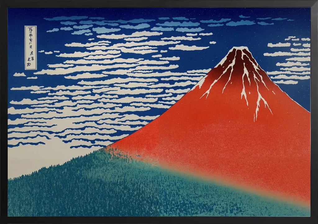 Encadrement noir mat autour de mont Fuji rouge de Hokusai