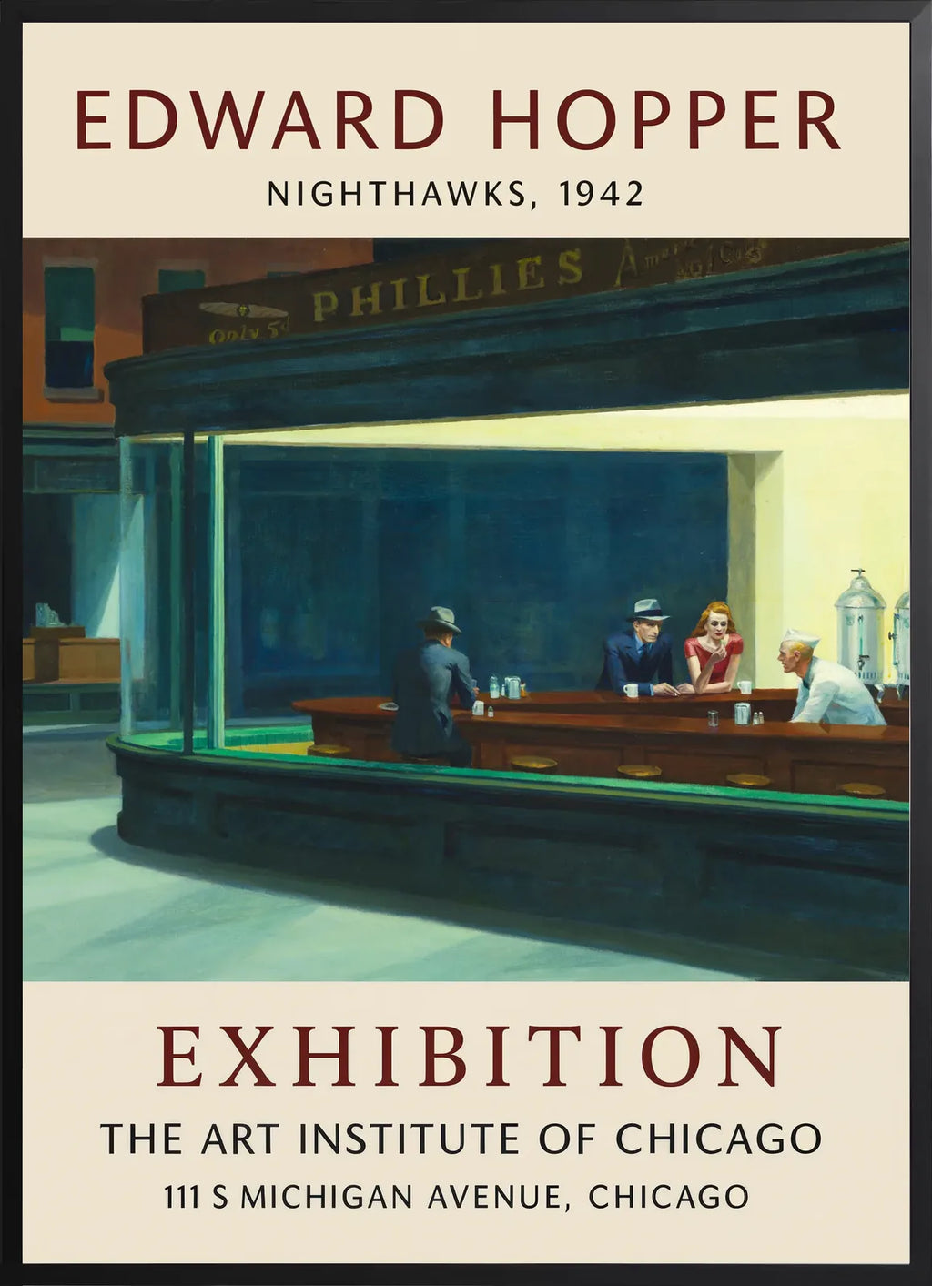 Encadrement noir mat autour du diner Nighthawks de Hopper
