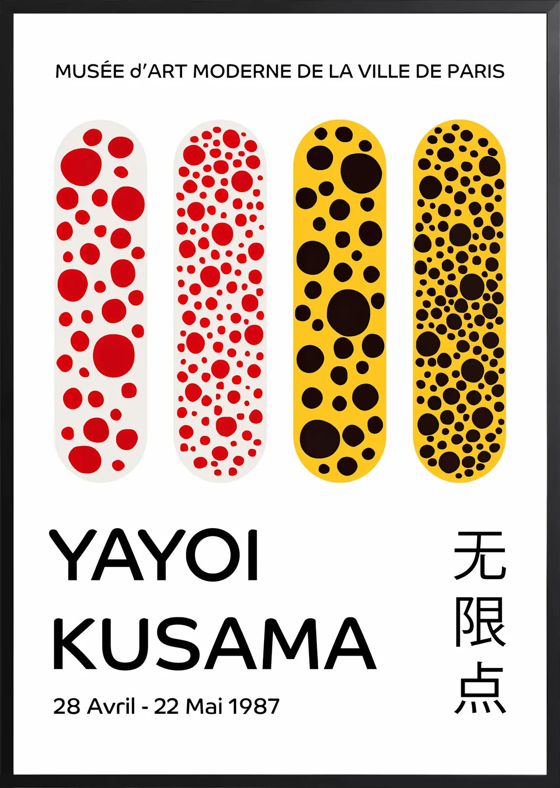 Encadrement noir mat autour de capsules a pois de Kusama