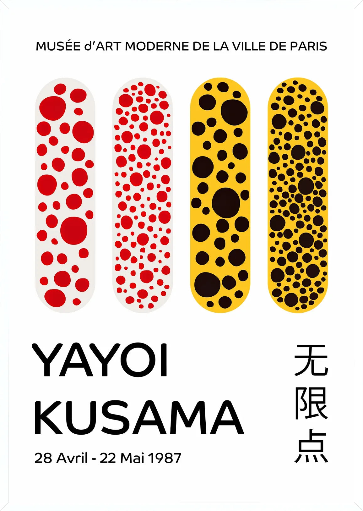 Cadre blanc epure presentant l'affiche capsules a pois de Kusama