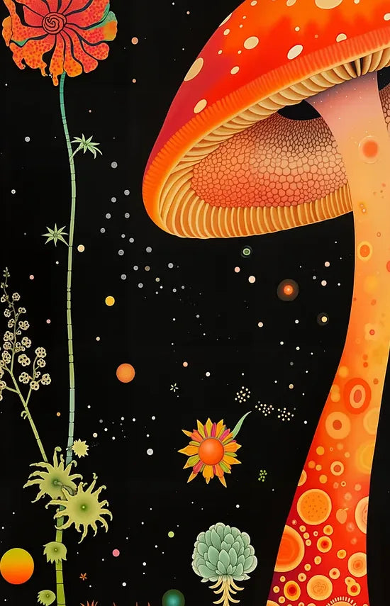Gros plan sur champignon orange de Kusama