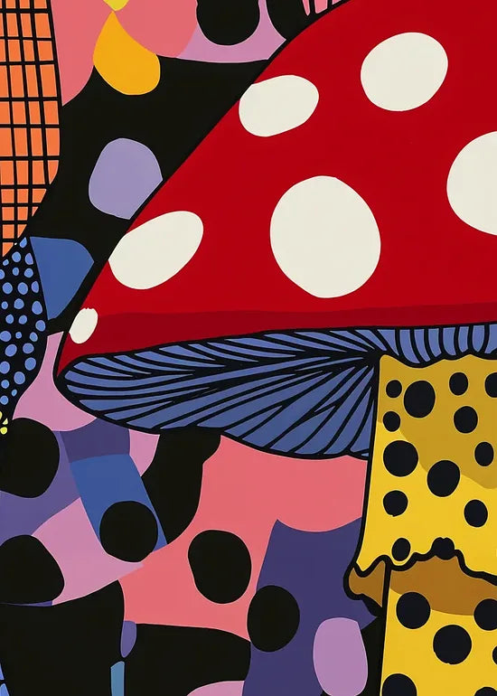 Gros plan sur champignon pop de Kusama