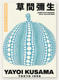 Affiche Kusama citrouille bleue a pois sur fond creme, art japonais