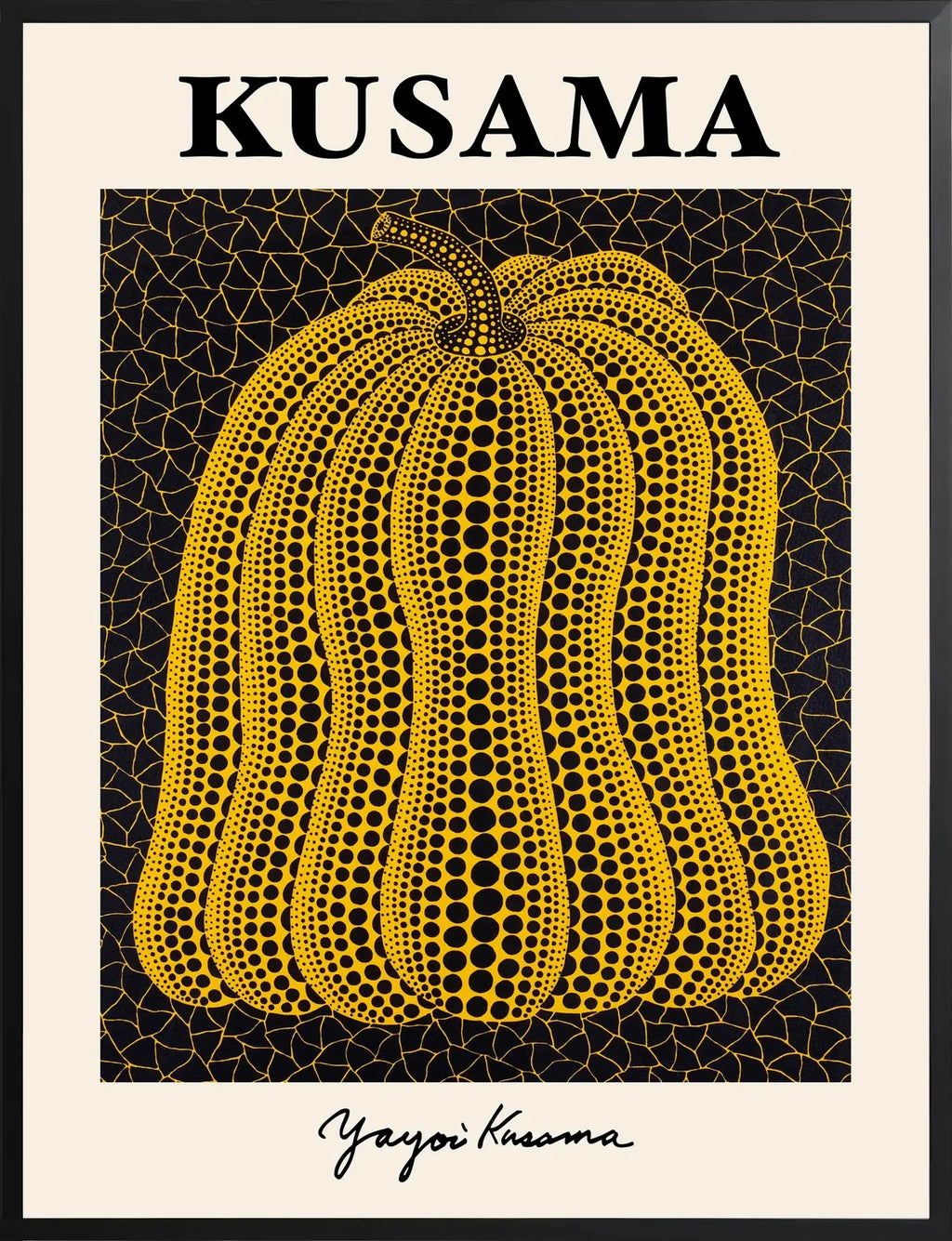 Encadrement noir mat autour de la citrouille a pois jaune de Kusama