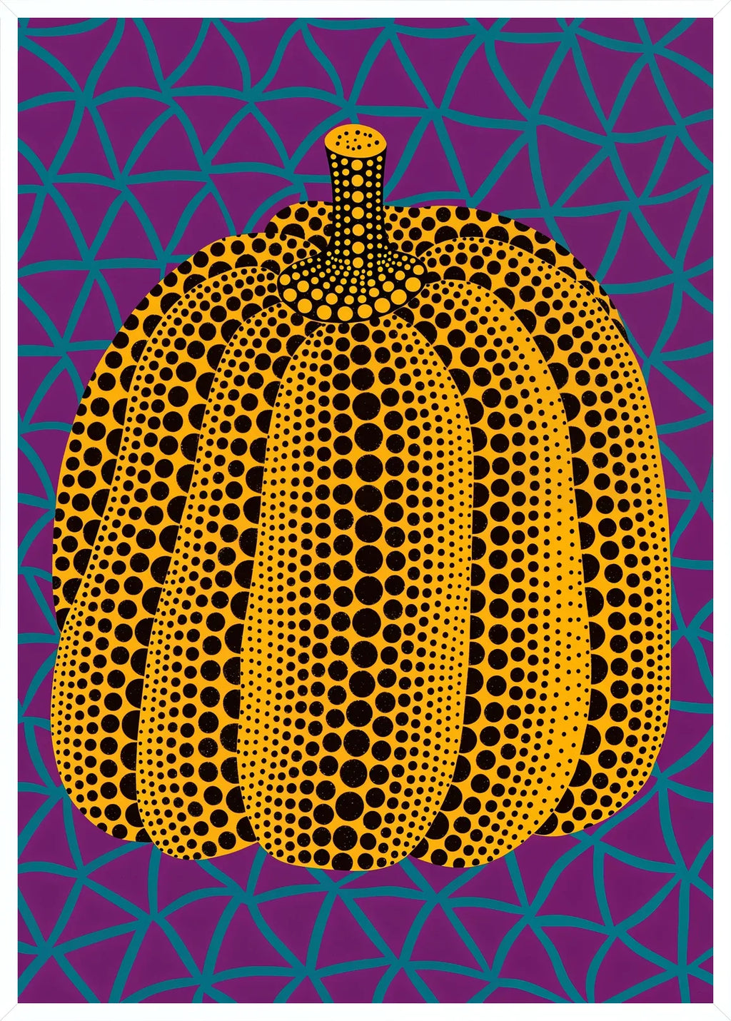 Cadre blanc epure presentant l'affiche Kusama citrouille jaune