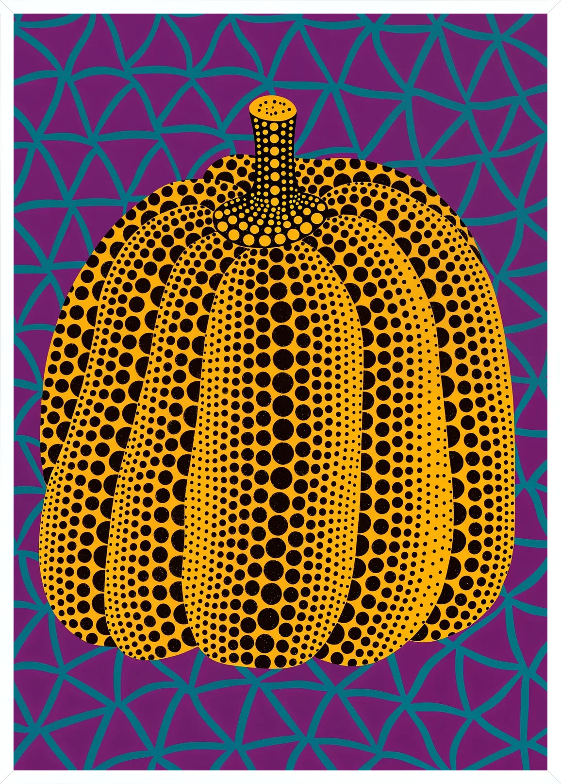 Cadre blanc epure presentant l'affiche Kusama citrouille jaune