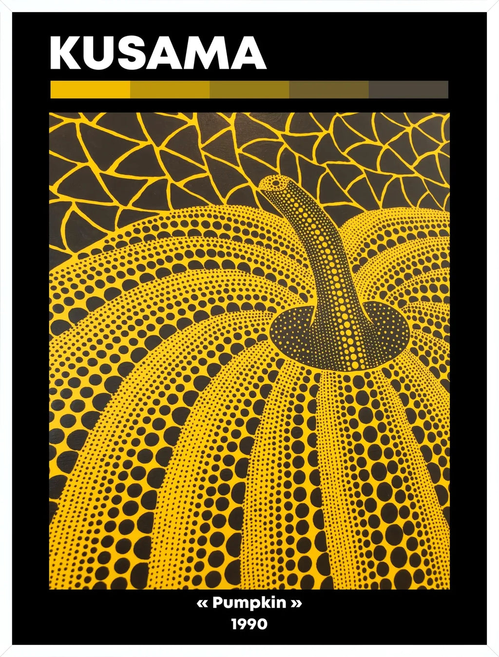 Cadre blanc epure presentant l'affiche Kusama citrouille jaune