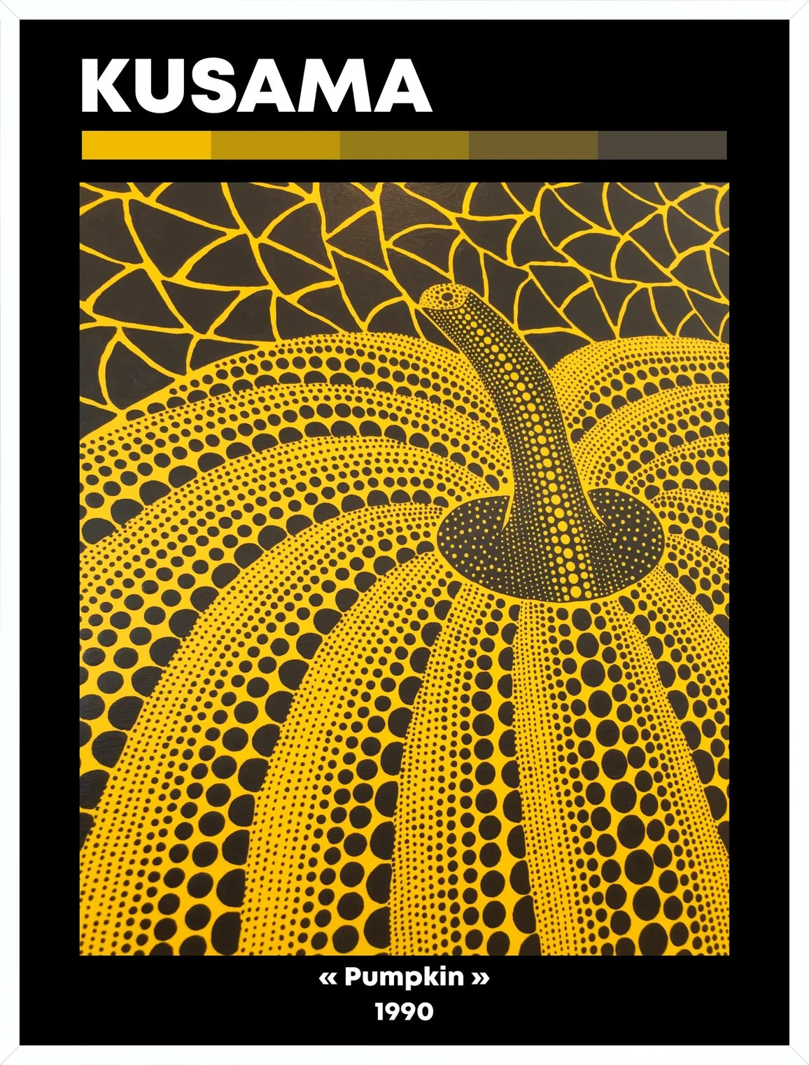 Cadre blanc epure presentant l'affiche Kusama citrouille jaune