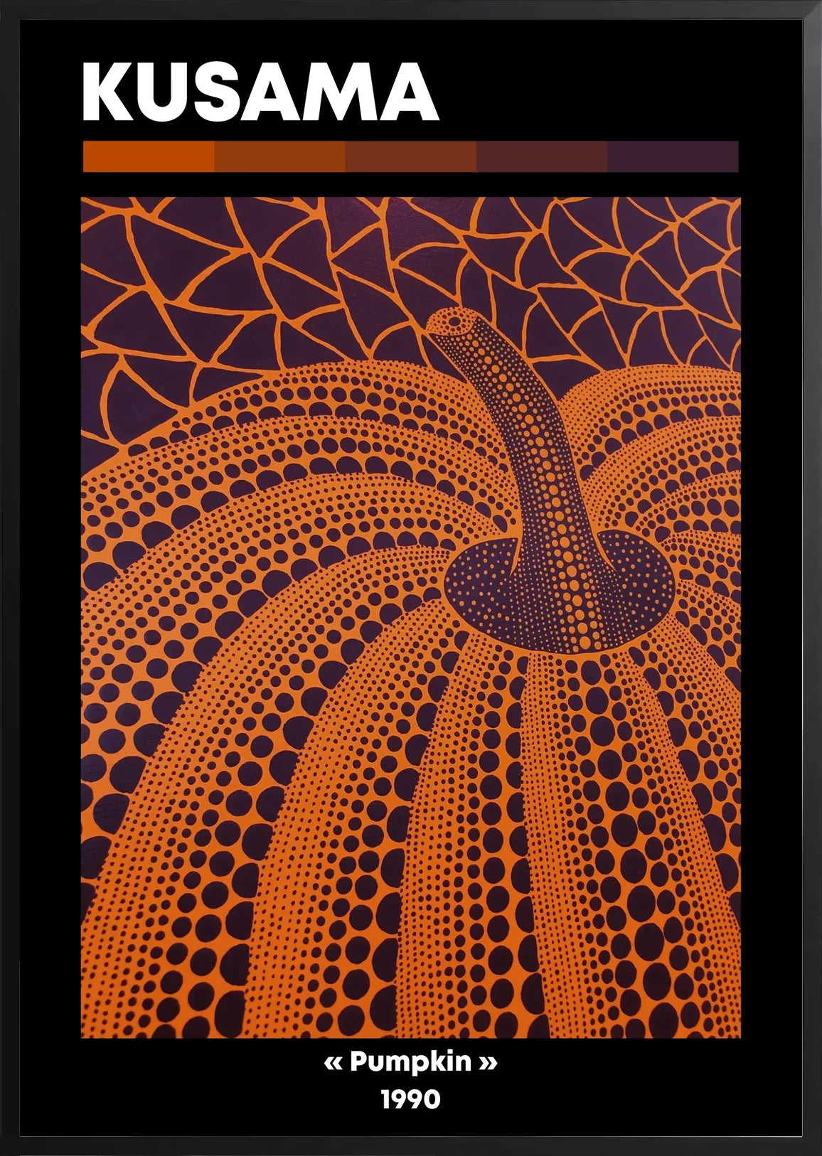 Encadrement noir mat autour de la citrouille a pois orange de Kusama