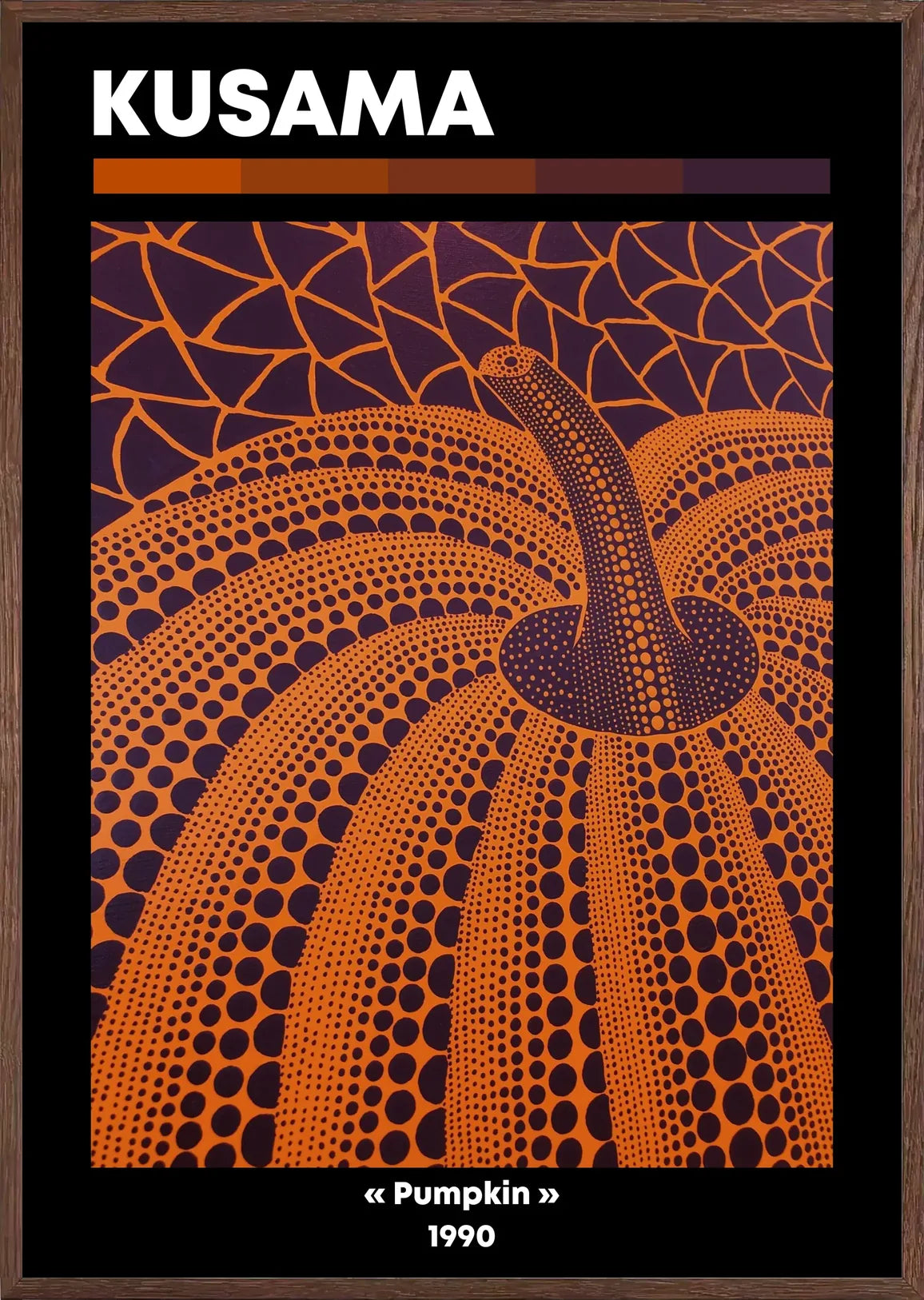 Cadre chene clair entourant l'affiche Kusama citrouille orange