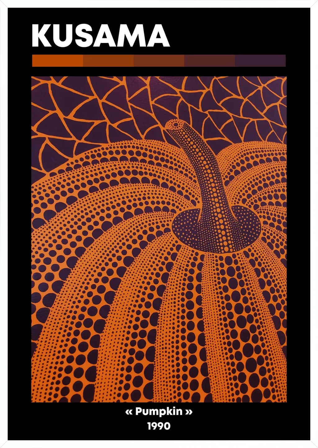 Cadre blanc epure presentant l'affiche Kusama citrouille orange