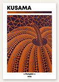 Affiche Kusama citrouille orange feu a pois sur fond aubergine, art japonais