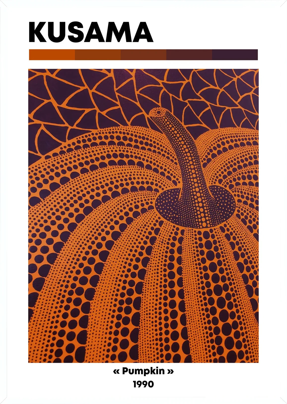 Cadre blanc epure presentant l'affiche Kusama citrouille orange feu