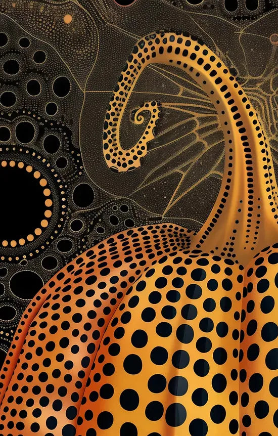 Gros plan sur les pois de la citrouille orange de Kusama
