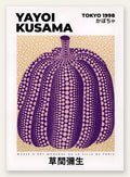 Affiche Kusama citrouille violette a pois sur fond beige, art japonais