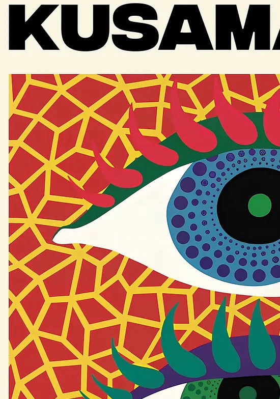 Détail de l'œil supérieur, pupille bleue et cils rouges
