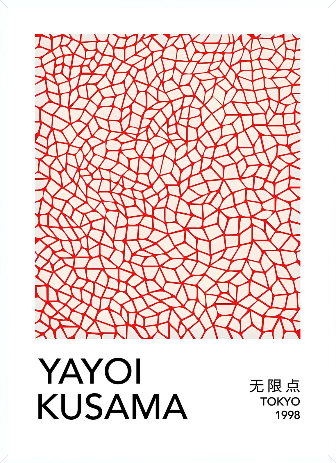 Cadre blanc epure presentant l'affiche filet infini rouge de Kusama