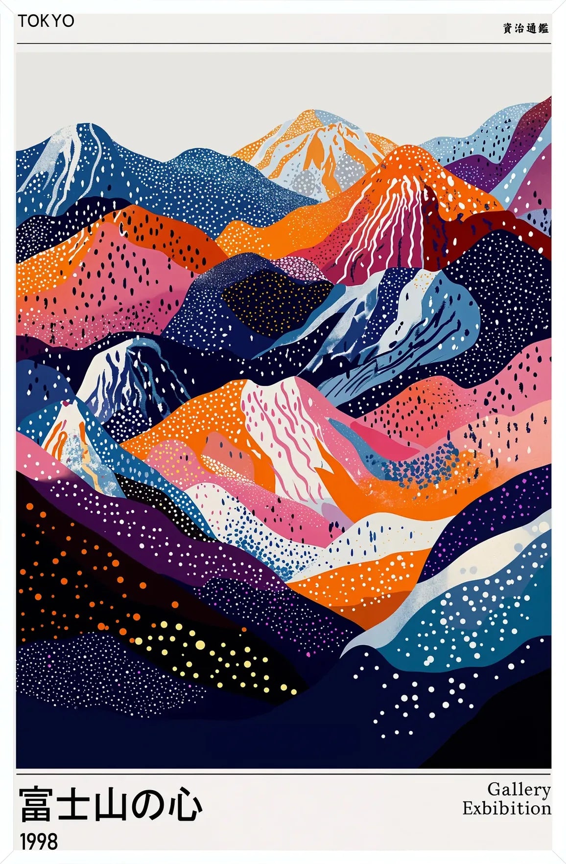 Cadre blanc epure presentant l'affiche montagnes du Fuji de Kusama