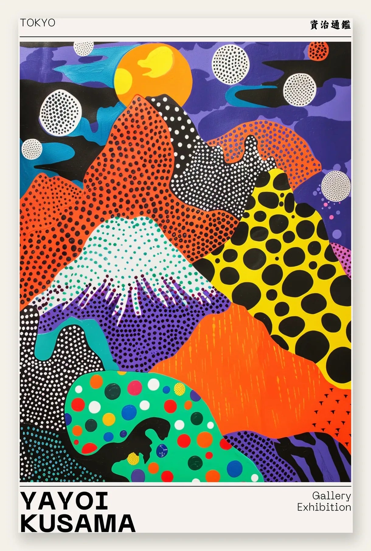 Affiche paysage a pois de Kusama art japonais