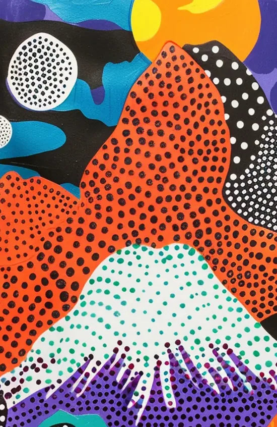 Gros plan sur paysage a pois de Kusama